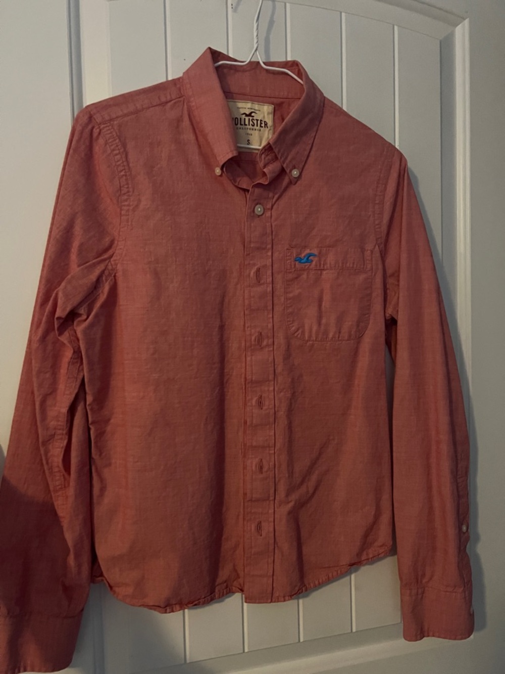 Hollister Coral Button-Down Shirt with Blue Logo